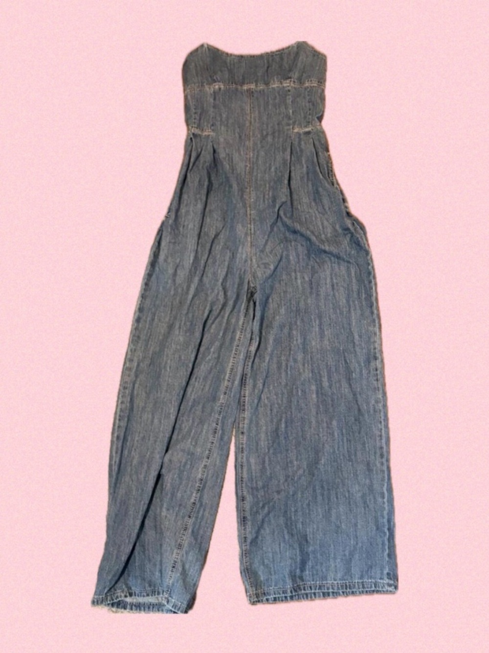 Strapless Wide-Leg Denim Jumpsuit - Blue
